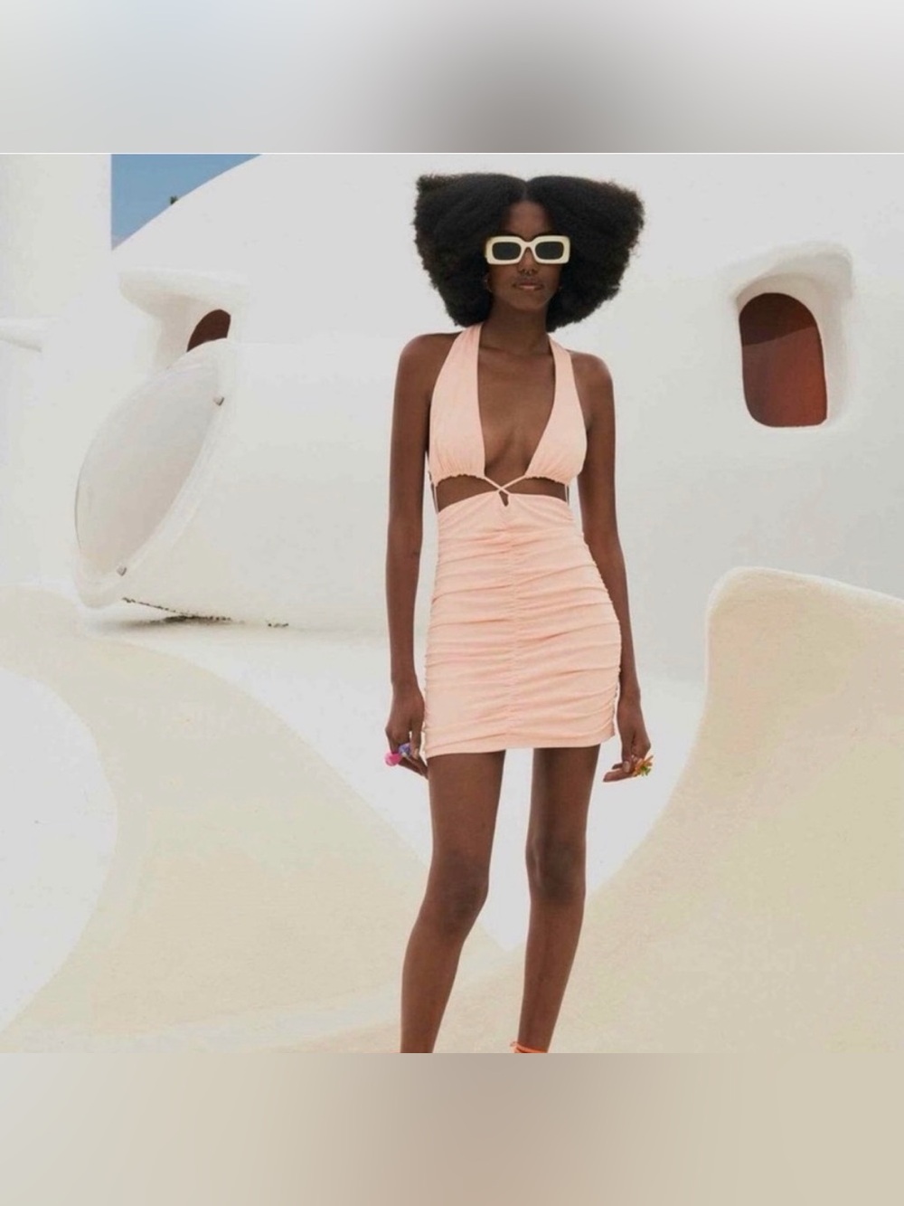 Zara cutout halter dress in peach